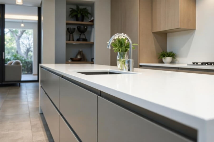 A new solid surface in a clean kitchen